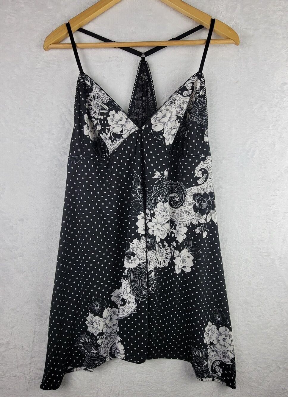 Slip Dress Babydoll Lingerie XL Black White Floral Knit Romantic Whimsigoth
